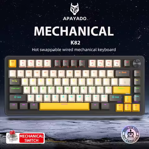 Apayado K82 Mechanical Keyboard - 82-Key Mini Layout, Hot-Swappable, Round Punk Keycaps, Full N-Key 