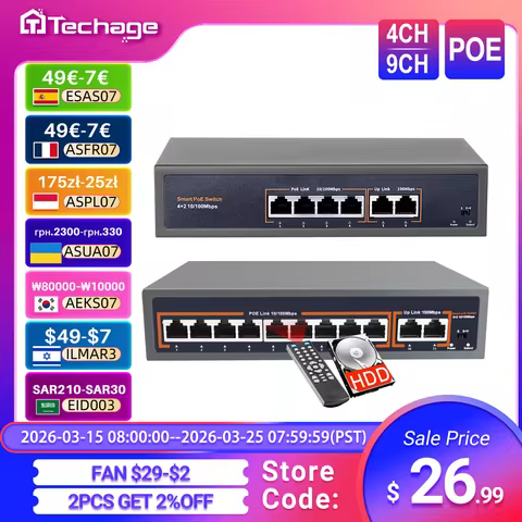 Techage 4CH 9CH 16CH 52V Network POE Switch With 10/100Mbps IEEE 802.3 af/at Over Ethernet IP Camera