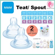 MAM Teat 2pcs Bottle Nipple, Size 0/ 1/ 2/ 3/ Spill-Free/ Extra Fast Flow/ X Puting Botol Susu Bayi