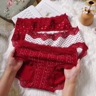 [Famila] Big Red Panties Women Plus Size Benming Year Good Luck Wedding Festive Girl Lace Briefs B63