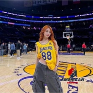 Hot Pressed LE SSERAFIM Jersey Men's Los Angeles Lakers HUH YUNJIN Yellow Basketball Jersey