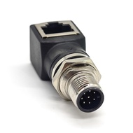 M12 to RJ45 Bulkhead Adapter Waterproof M12 A Code 8 Pin Male to RJ45 Jack Right Angle Black