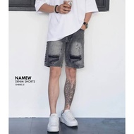 NAMEW กางเกงขาสั้นผู้ชาย กางเกงยีนส์ สีดำฟอก 2 รุ่น