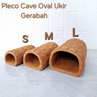 MAD SMALL Pleco Cave Oval Carved Clay Pottery for Pleco Hypanstrus Zebra