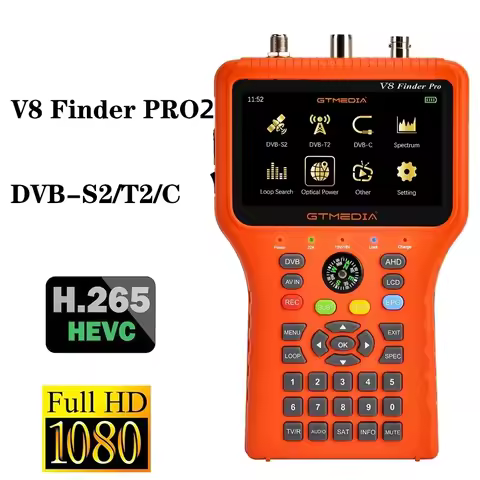 GTMEDIA V8 Finder Pro 2 Upgraded Satellite Signal Finder DVB-S2X/S2/S/T2/T/C H.265 Auto Calculate An