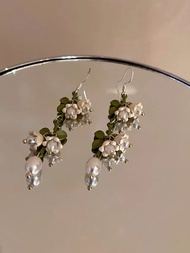 【A PRETTY】 New Retro White Lily of The Valley Flower Earrings for Women Simple Fresh Niche Design Lo