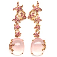 ต่างหูเงินแท้ 925 พลอยแท้ โรสควอตซ์(Rose Quartz) 14 x 17 mm. และ แซฟไฟร์ชมพู
