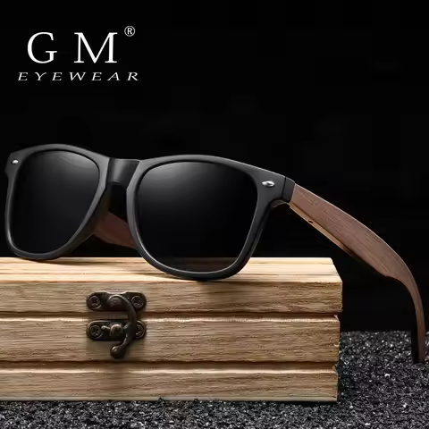 GM Handmade Walnut Wooden Eyewear Polarized Mirror Sunglasses Men Women Vintage Design Oculos de sol