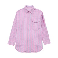 2024 Wholesale Polo Collar Long Sleeved Loose Pink Striped Shirt 80065