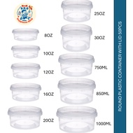 ROUND PLASTIC CONTAINER WITH LID 10OZ/12OZ/16OZ/20OZ/25OZ/30OZ/750ML/850ML/1000ML 50PCS/PKT