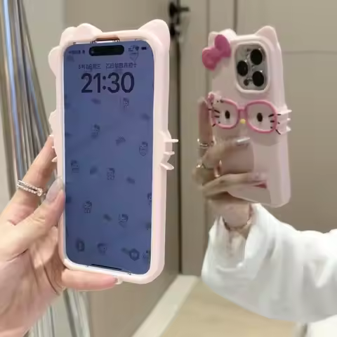 Sanrio 3D Cartoon Glasses Hello Kitty Phone Case For iPhone 17 Promax 16 15 14 13 12 Pro Max 11 So C