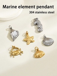 5/6/10/12pcs Summer Marine Element Stainless Steel Pendant, Crab, Starfish, Conch, Shell, Scallop, S