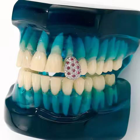 18K Gold Plated Copper Red 5A CZ Teardrop Tooth Cap Grillz Unisex Hip Hop Iced Out Single Tooth Dent