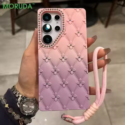 Luxury Glitter Diamond 6D Flowers S25 Edge Gradient Case For Samsung Galxy S25 S24 S23 Ultra Plus FE