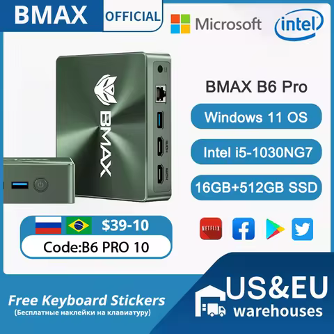 BMAX B6 Pro Mini PC, Intel Core i5-1030NG7 up to 3.5GHz, 16GB LPDDR4 512GB SSD 2*HDMI 3*USB3.0 Wi-Fi