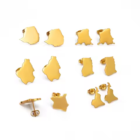 Anniyo Stud Earrings Zimbabwe Nigeria Kenya Congo Ghana Cameroon Map Jewelry for Women Girls Gold Co