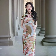 girl dress粉色旗袍2025新款夏季改良新中式日常花朵连衣裙年轻款连衣裙少女