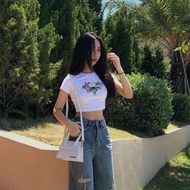 Áo Croptop ngắn tay in hoạt hình AUGETY