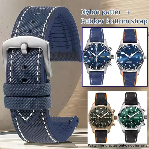 For IWC Pilot Mark 18 Portuguese Tudor Breitling Omega Tissot Watchband Nylon Rubber FKM Watch Strap