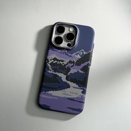 Sanptoch For Magsafe Pixel Mountain & River Phone Case For iPhone 15 / 14 / 13 Pro Max Matte Carbon 