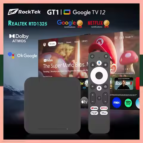 Google TV 12 Box Netflix Certified Realtek1325 Media Player RockTek GT1 UHD Dolby Atmos Sound 2T2R W