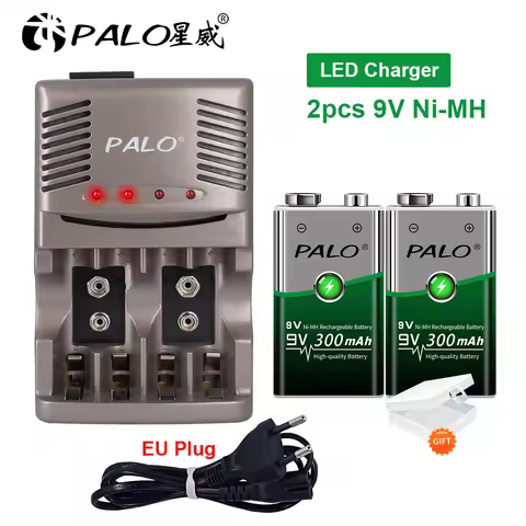 PALO 9V Ni-MH Rechargeable Battery 6F22 9V Batteries Battery With 9V AA AAA NIMH Battery Charger For