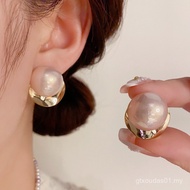 Simple Pearl Earrings Metal High-End Simple Earrings Silver Needle Niche Disc s925 Temperament I9PL