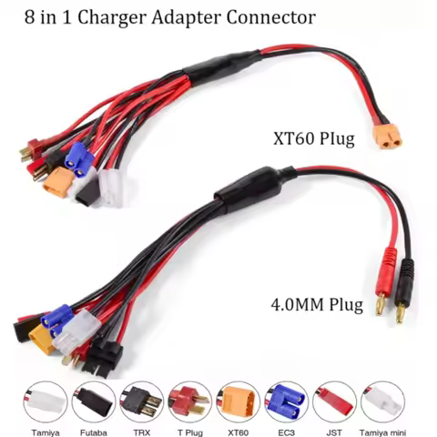 RC Charger Adapter Connector Multifunction 8In1 Balance Charging 4.0mm Banana XT60 to TRX Tamiya XT3