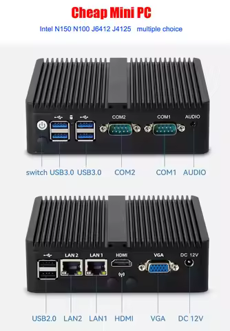 Fanless Industrial Mini PC j6412 j4125 12th gen N100 N150 2*LAN RS232 HD VGA Win10/11 Linux Ubuntu W