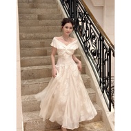 DR6 3D LACE DRESS WITH FLAT SHOULDER Mesh FOR GOING OUT, PARTY, BEACH DRESS, LUXURY TRAVEL DRESS