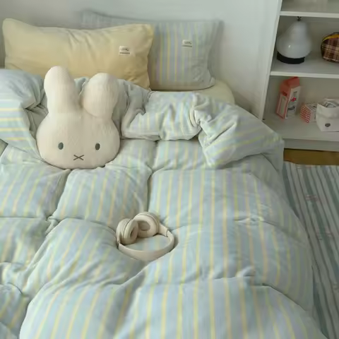 Warm Coral Fleece Bedding Set Mint Cheese Ins Autumn Winter Milk Velvet Four Piece Bedding Sheet Cov