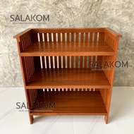 SLK ชั้นวางของ วางของใช้ในบ้าน สินค้าไม้สักทอง แบบระแนงซี่ 3 ชั้น สีย้อมส้ม desk