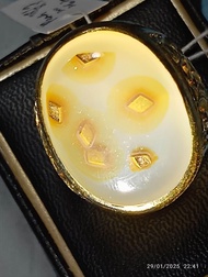 Cincin Mata Batu Natural Akik(Agate) Antik Fenomena Rintik Emas di Dalam Batu Ring Perak Pesanan (Ko