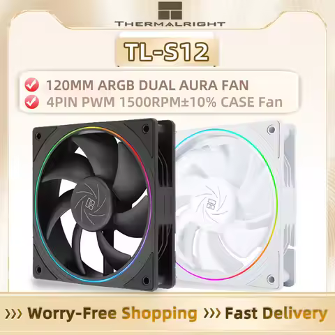 Thermalright TL-S12 120mm ARGB Halo LED Case Fan - 4-Pin PWM Smart Control + 5V 3Pin RGB Lighting fo