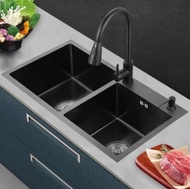 Bak cuci piring stainles 75x40 paket kran tarik. kitchen sink hitam sink 7540 komplit