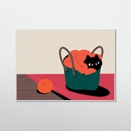 【掛畫】泰國插畫家 Erdy - 籃子裡的黑貓-貓咪插畫作品