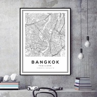 Black and white Bangkok map Nordic Thailand city map wall art printing poster and printing living ro