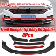 Universal 4pcs Car Front Bumper Splitter Lip Diffuser Spoiler Body Kit For VW Golf MK5 MK6 MK7 CC For Passat For Jetta F