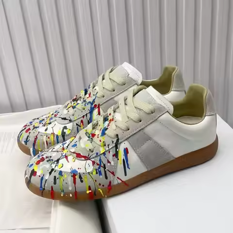 Spring Casual Derby Shoes Woman Men Leather Patchwork Round Toe Tennis Shoes Lover's Spring Lace-up 