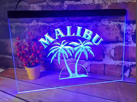 LED Neon Light Sign for Home Decor, Bar, Malibu, Rum, Pub, Vintage, New, B21