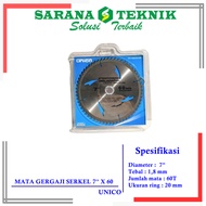MATA GERGAJI SERKEL KAYU 7 INCH GIGI 24T 40T 60T UNICO THIN Kualitas menengah atas