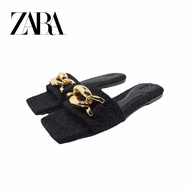 Zara Flat Slippers Women's Shoes Black Chain Decoration Mauni Flat Outer Sandals Sandals
