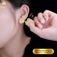Women's Titanium SST Sunflower Earrings with Elegant Stone BT31
