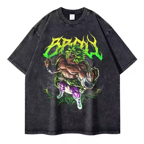 Bandai Broly T-shirt Vintage Washed Anime Dragon B-Ball T Shirts Oversized Manga Majin Buu Vegeta Be