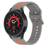 全城熱賣 - 適用於三星 Galaxy Watch5 / Watch5 Pro 雙色條紋硅膠錶帶（灰橙色）