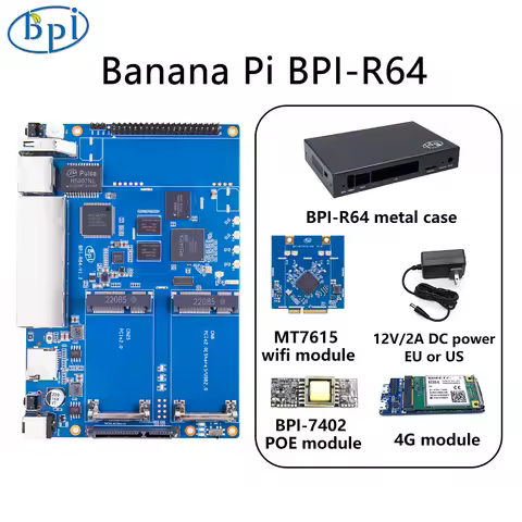 Banana PI BPI-R64 With MT7615 Module R64 Metal Case MediaTek MT7622 8G eMMC flash 1G DDR3 Support Wi