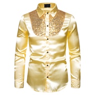 Men Shirt Sequin Solid Color Performance Formal Spring Dress Shirt for Groom
