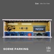 Diorama 1:64 Car Garage Model LED Lighting Car Parking Lot Showroom Scene Model Layout Transparent D