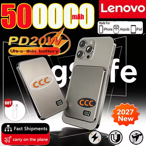 Lenovo 500000mAh Magnetic Portable PowerBank For MagSafe 3C Fast Charging Wireless Digital Display C