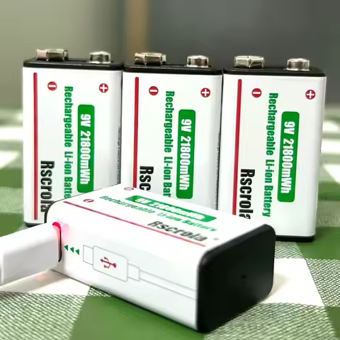 Rechargeable 9V Battery, 21800mWh Large Capacity 9 Volt Li-Ion Batteries Charge with Type-C Cable, f